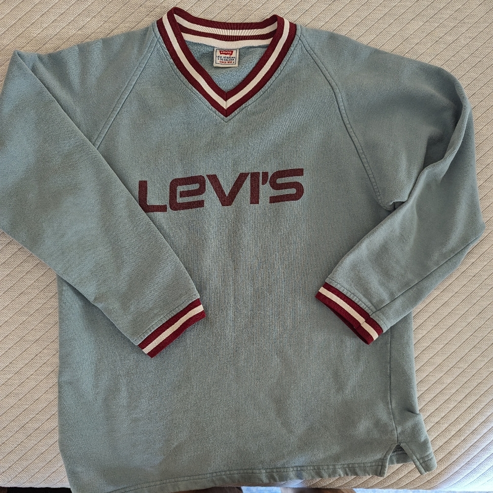 Vintage 1990s Levis Varsity Style Logo Sweatshirt Light Blue & Burgundy oversize